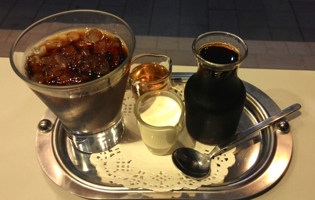 Iced Coffee served with crushed ice on a tray.